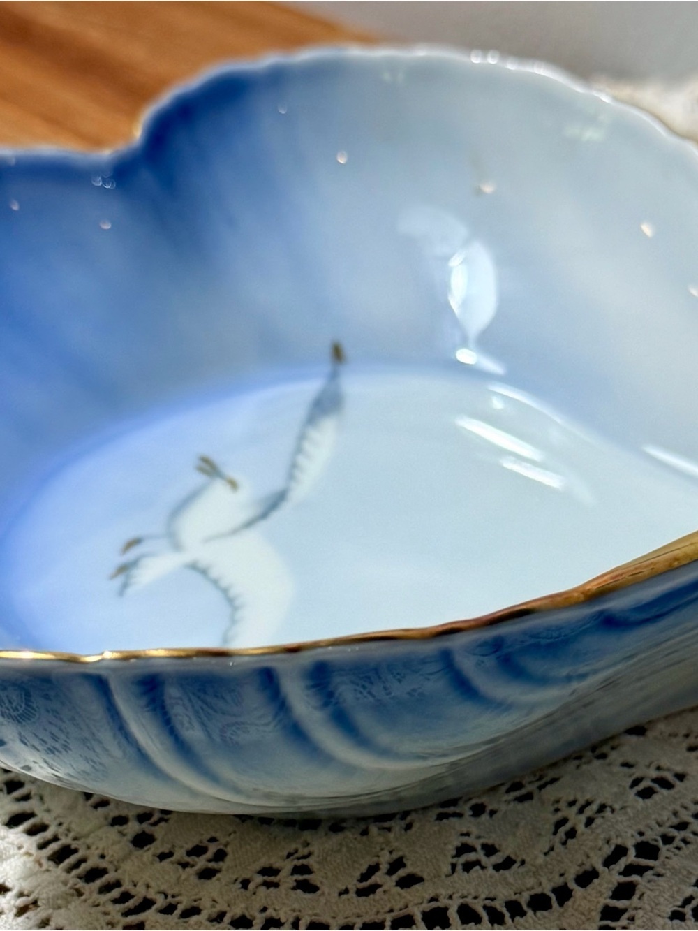 Vintage B&G Copenhagen Porcelain Shell Dish, Blue Ombre Seagull Gold Trim - Picture 6 of 13